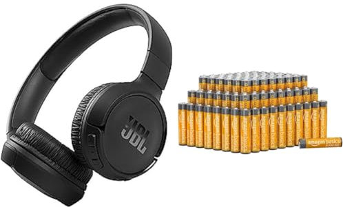 JBL Tune 510BT – Bluetooth Over-Ear Kopfhörer in Schwarz– Lange Laufzeit von bis zu 40 Stunden & Amazon Basics AAA-Alkalibatterien