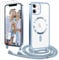Ethanger Handyband für iPhone 12 iPhone 12 Pro Hülle mit Band + 2 Stück Glas Schutzfolie Transparent Silikon Handyhülle Magnetische Schutzhülle Case zum Umhängen für iPhone 12/12 Pro Blau