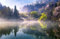VLIES Fototapete-LANDSCHAFT-(6759Pr)-400x260 cm-Foto-Kunst Wald Nebel See Pastoral Bildtapete Wandbild Wandtapete