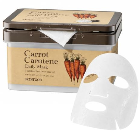 SKINFOOD Carrot Carotene Daily Sheet Mask, Korean Skincare Hack, 5-Minute Quick Hydrating, Soothing & Moisturizing Face Mask for Dry Skin, Glass Skin, Bulk Pack (30EA)
