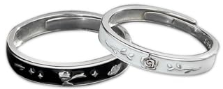 999 Sterling Silber Kleiner Prinz und RoseKleiner Prinz und Rose Ringe Schwarz und Weiß Passende Liebesversprechen-Ringe für Paare und Freunde – Schmuckset für Herren und Damen