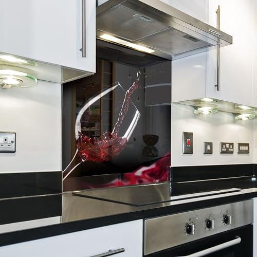 IMJ-Global Pannello Copri Parete Splashback Paraschizzi Paraspruzzi da Cucina | Vino nel Bicchiere | 60x65 cm | in Vetro Temprato