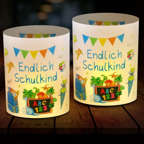 12 Windlicht Tischdeko Einschulung, Tischdeko Schulanfang, Deko Einschulung Junge, Schuleinführung Deko mit Motiv Schulranzen Tafel Schultüte, Geeignet für Teelichter oder Kerzen