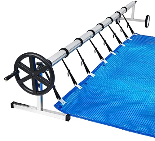 LILIIN Sistema de enrollado para piscina de 3 m – 5,70 m para aletas de piscina, dispositivo enrollable con correas de fijación y ruedas, para lona solar y piscina y cubiertas