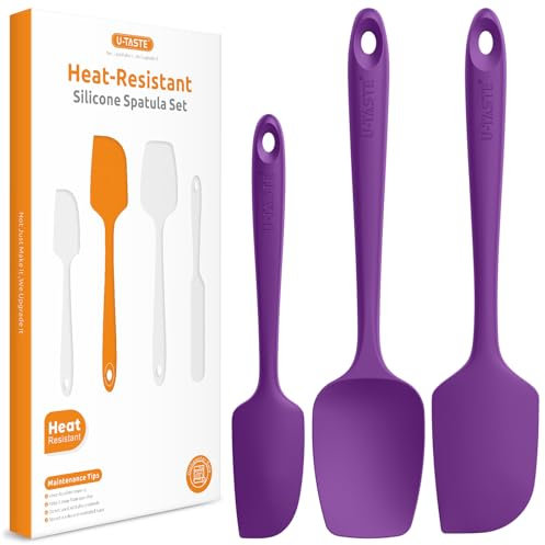 U-Taste Silicone Spatula Set of 3: 315 ℃ High Heat-Resistant Rubber Bowl Scraper, Seamless Food Grade Flexible Kitchen Utensils for Cooking Baking Mixing & for Nonstick Cookware (Purple)
