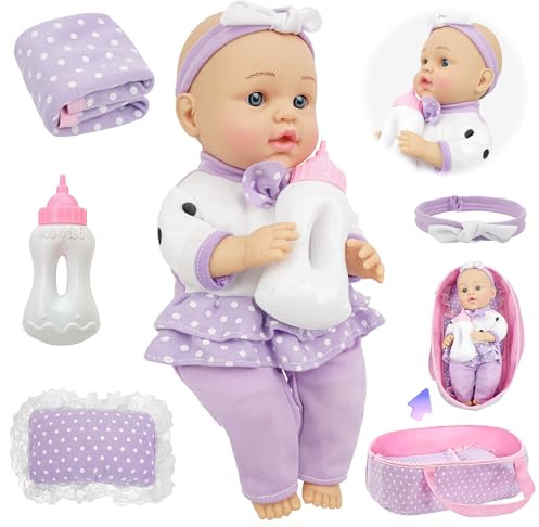 SMILESSKIDDO Baby Doll with Carrier Bassinet Bed 12 Dolls Playset Toddler