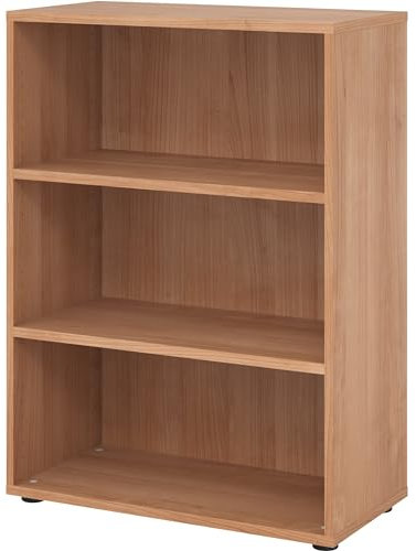 bümö Regal Nussbaum, Standregal aus Holz für 3 Ordnerhöhen - Bücherregal klein 80 cm breit, Aktenregal für Ordner & Bücher, kleines Büroregal, Holzregal, Ordnerregal, Buchregal Dachschräge