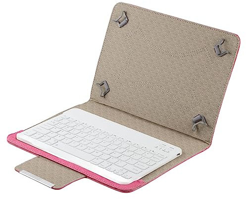 Clavier de Tablette, avec Support, Clavier, étanche pour la Maison, Tablette avec Housse en Cuir PU, Bureau (Clavier 10 Pouces + étui en Cuir Rose Rouge)