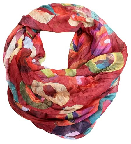 J26 Blumen Mandala Farbverlauf Seide Sommer Loop Verlauf Regenbogen Rainbow Silk Uni Rundschal Schlauchschal Stola Schal leicht (Kreis C Rot)