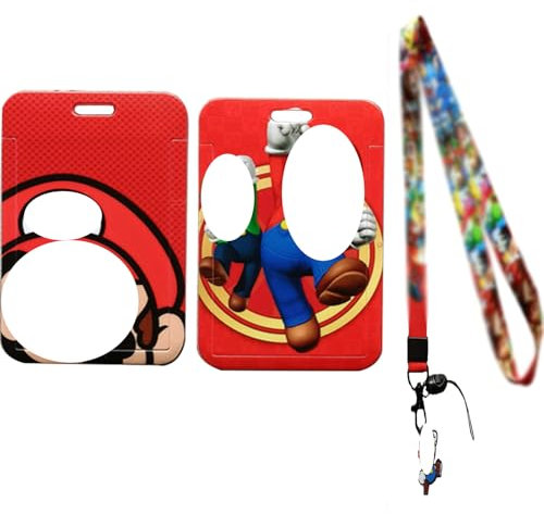 2 Pièces Porte-Badges Cartoon, Porte Badge Tour de Cou, Anime Lanière avec Porte-Cartes, Porte Badge avec Cordon pour l'École, Le Bureau, Carte de Bus, Cordon Porte Carte pour Enfants Adultes