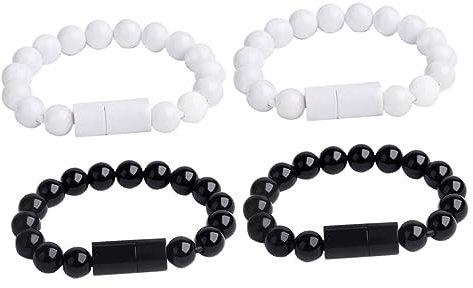 BELLIFFY 2sets Bead Bracelet Charger Usb Data Cable for Smartphones Fashionable Stylish 2-in-1 Charging Data Transfer 2pcs*2