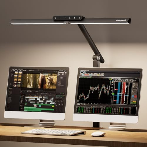 Honeywell LED Desk Lamp with Clamp - HJ1 Sunturalux Eye-Caring Clip on Lights for Home Office, 1200LM Clamp Lamp 4 Color Modes Stepless Dimming Task Desk Light for Working Black