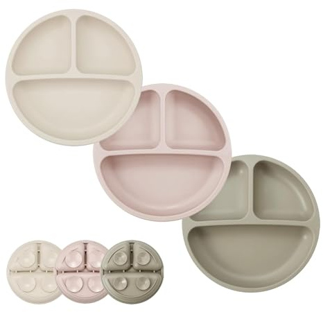 PandaEar Kindergeschirr Silikon-Teller für Babys und Kleinkinder, rutschfest, spülmaschinen- und mikrowellengeeignet, Silikon (Brauner Tee Flachs)
