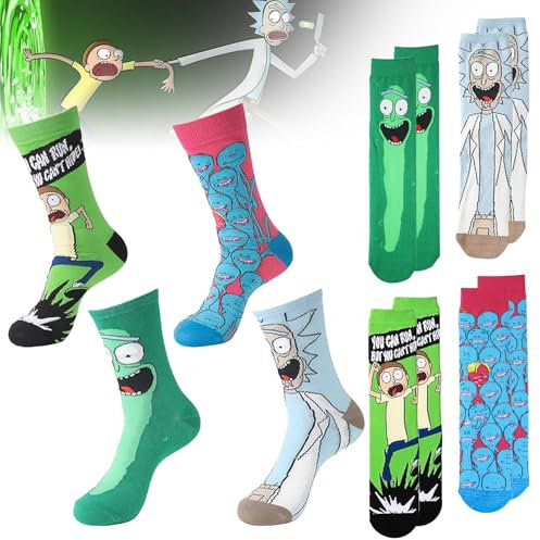 Cartoon Herren Socken, 4er-Pack Baumwolle Herrensocken, Socken für Erwachsene Comic, Herren Bunt Lustig Beiläufig Socken, Dehnbar Atmungsaktiv Crew Socken, Geschenke für Männer, Fans
