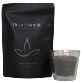 Deko Flamme Original Kerzensand ohne Duft - Farbe Anthrazit - 400g inkl. 20 Dochte - Kerzengranulat Pearled Candle Kerzenwachs - Kerzen Sand für kreative Dekorationen