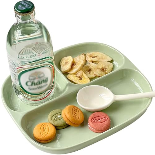 Piatto diviso in ceramica con 3 sezioni,piatto per il controllo delle porzioni per pasti equilibrati,piatto per la dieta diabetica per proteine/verdure/frutta,vassoio rosa riutilizzabile,1 confezione(