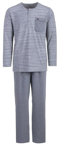 Henry Terre Herren Kuscheliger Hausanzug Langarm - Unifarben Set Baumwollmix M - 2XL, Farbe:grau, Größe:XL