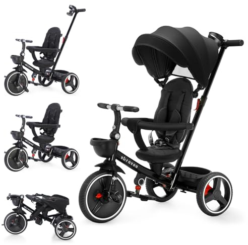 UBRAVOO Baby Dreirad 6 In1,Zusammenklappbares Kinderdreirad mit Verstellbarem Elterngriff,Radbremsen & abnehmbarem Verdeck, Trike mit Rückenlehne & Sicherheitsgurt von 10 Monaten bis 5 Jährige