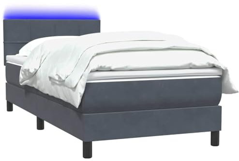 vidaXL Boxspringbett mit Matratze Dunkelgrau 90x210 cm Samt, Bett, Bettrahmen, Einzelbett, Schlafzimmermöbel, Lattenrost, Samtbett, Polsterbett