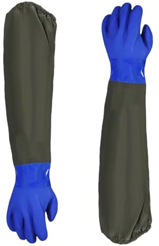 Teichhandschuhe, 1 Paar Teichreinigungshandschuhe, 70cm Lange Gummihandschuhe, Wiederverwendbare Lange Teichhandschuhe, Lang PU Sandstrahlen Wasserdicht Arbeitshandschuhe (Blau)