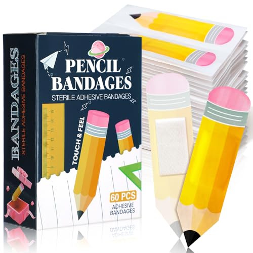 Geiserailie 60 Pcs Valentine Kids Pencil Bandages with Gift Box Valentine Party Favors Surprise Self Adhesive Cute Pencil Bandages for Minor Cuts Scrape Kid First Aid Kit School Classroom Gift