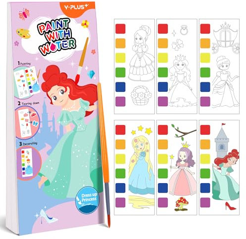 YPLUS Pintura con Libros de Agua para Niños Pequeños,Papel de Acuarela para Edades de 1 a 4 años,Regalo de Arte Artesanal con Pincel e Ilustraciones de Mini princesa Incluidas