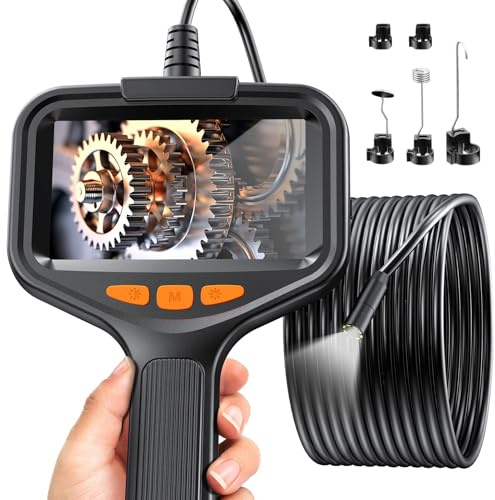 Lovcoyo Endoscope Inspection Camera, 4.3'' IPS Screen Borescope,1080P HD Inspection Camera with 8 LED Lights, IP67 Waterproof,Gadgets for Men(16.4ft/ 5M)