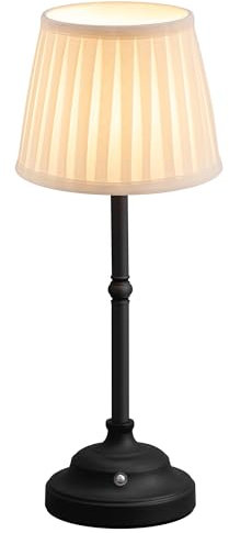 NEWSEE Touch Rechargeable Cordless Table Lamp, Portable Dimmable LED Retro Bedside Light, 4000mAh Battery Powered, Suitable for Indoor, Outdoor, bar,Camping (Black + White Lampshde)