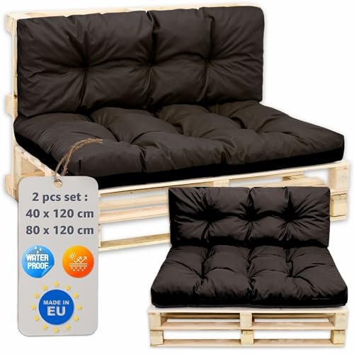Amazinggirl Palettenkissen Outdoor Kissen Set: Rückenkissen 40x120 cm und Sitzkissen 80x120 cm - Auflagen für Paletten Europaletten Palettensofa und Palettenmöbel Palettenpolster Dunkelbraun