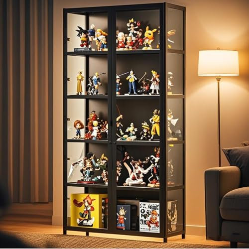 Poxvythb Vitrine für Sammlerstücke, Wohnzimmervitrine, Eckvitrine Raumspar-Lösung – Dreieckiges Sammlerschrank mit 270° Sichtfenstern Ohne Licht (82x33x161/Schwarz)