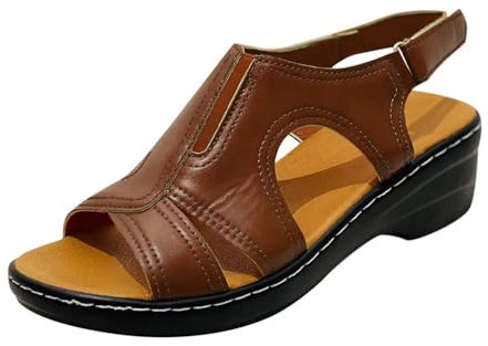 Sandali ortopedici estivi da donna con plateau, aperti sul davanti, con supporto per arco plantare, sandali con zeppa aperta, casual, da spiaggia, Marrone, 38 EU