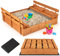 COSTWAY Arenero de Madera, Caja de Arena de con Tapa, Arenero Infantil con Bancos Plegables y Forro de Protección Inferior, Caja de Arena para Playa Patio para Niños de 18+ Meses