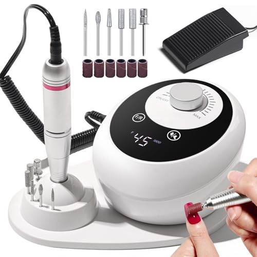 Fresa elettrica professionale, 45000 giri/min, fresa per unghie in gel, lima elettrica per unghie con lima per unghie, manicure, pedicure, set di accessori per uso domestico, saloni di unghie