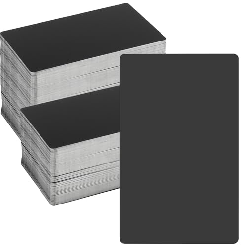 JIAYUET 150 Stück Metall Visitenkarten Blanko, 86x54x0,21mm Aluminium Laser Gravierte, Schwarze Metall Visitenkarten Rohlinge für House Office Geschenkkarten