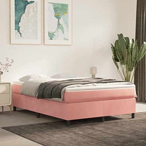 LoogCape Boxspringbett 140x200 cm, Rosa Samt, mit Taschenfederkernmatratze, mittelharter Unterstützung, hautfreundlichem Matratzentopper, Sperrholzlatten für erholsamen Schlaf