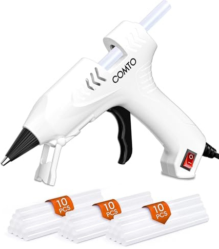 COMTO 20W Hot Glue Gun - with 30 Pcs 7×140mm Glue Sticks, Fast Heating, Anti-Scald Nozzle & Safety Stand, Glue Gun for Crafting, Home Repairs, White