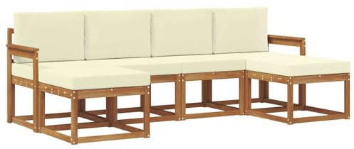 vidaXL Outdoor-Sofagarnitur 6 pcs Natur und Creme Holzwerkstoff, Moderne Outdoor-Sofa Set, langlebige Gartenmöbel, stylische Pool Lounge, vielseitige Sitzmöbel