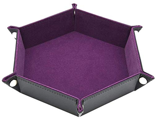 Artibetter Sechseckiger Würfelteller aus Violettem Pu Leder, Doppelseitiges Würfelbrett mit Sechs Druckknöpfen, Einfache Reinigung für Schmuck und Münzen im Büro und Zuhause