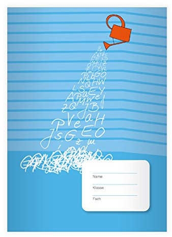 Kartenkaufrausch 8 Frische ABC DIN A4 Schulhefte, Schreibhefte mit Gießkanne auf Streifen auf hellblau Lineatur 25 (liniertes Heft)