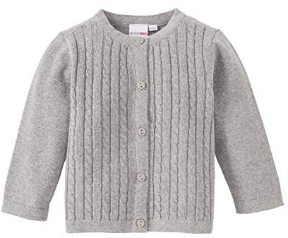 Bornino Basics Strickjacke - Baby-Jacke aus Reiner Baumwolle mit Zopfstrickmuster - Jäckchen mit Durchgehender Knopfleiste & Rundhalsausschnitt - Größe 86
