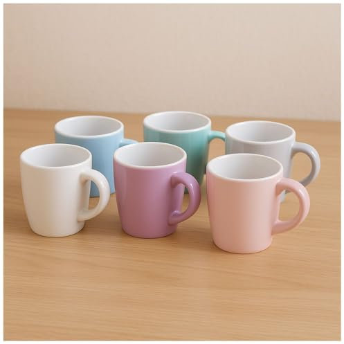 6er Set Kaffeebecher Tassen 230 ml x 6 aus Porzellan Kaffee Becher Tasse Uni/Bunt Kaffeetassen-Set Kaffeebecher mit Henkel Tassen Set Kaffeetassen Moderne Keramik Tasse