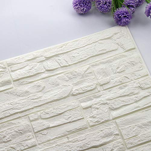 3D-Stein Hintergrund, DIY Abnehmbare Schälen und Kleben PE-Schaum Wandaufkleber, Schallschutz Tapete für Wohnzimmer, Schlafzimmer, Bar, TV Wand (Weiß, 24 PCS)