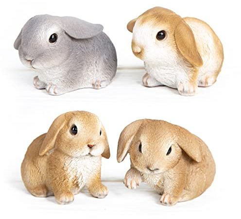 Dekohasen-Figuren, 4 Stück: Kleine Hasen Osterdeko, Dekoration Ostern & Frühling, Oster-Deko Osterhase, Osterhasen Set Geschenk, Osterdekoration Hase zum Hinstellen, Hasendeko Innen Klein, 7 x 10 cm