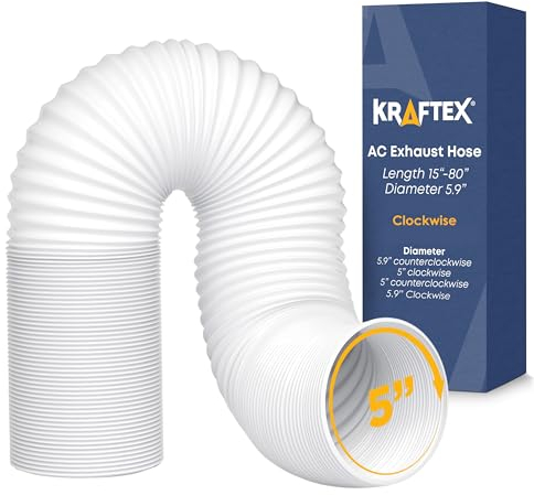 Air Conditioner Hose. Portable Exhaust Vent with 5 Diameter, Clockwise Thread & Length up to 80. Great for LG, Delonghi and Many More Portable Air Conditioners. Packaging May Vary