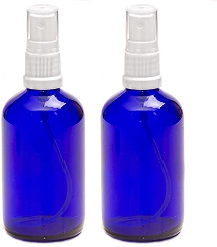 Aura 100ml Blue Glass Bottles with White ATOMISER Sprays - Pack of 2