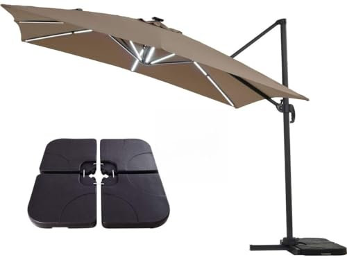 Parasol Jardin déporté LED Sun 4 Luxe - 3 x 4 m - Taupe