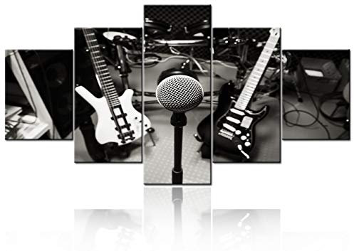TUMOVO Mikrofon und Lautsprecher, Gitarre, Trommel, Bass, Wandkunst, Gemälde, Kunstdruck auf Leinwand, DJ-Musikband, Bilder für Heimdekoration, Dekoration, Geschenk, 5-teiliges Set, 152,4 x 81,3 cm (B