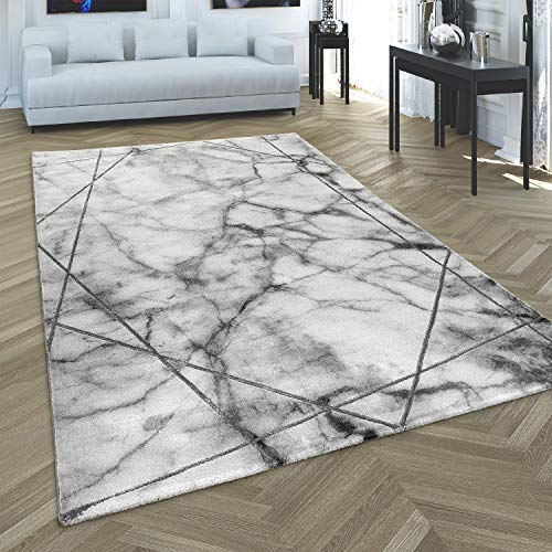 Paco Home Teppich Wohnzimmer Kurzflor Modernes Abstraktes Muster Marmor Optik Grau Silber, Grösse:120x170 cm