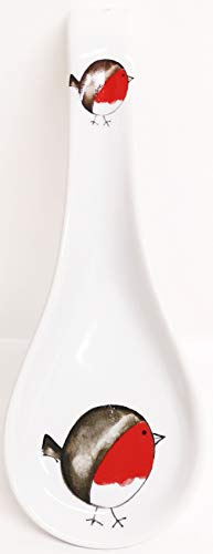 Fat Robin Porcelain 22 cm Medium Spoon Rest Red Robin Bird Ceramic Spoon Hand Decorated UK