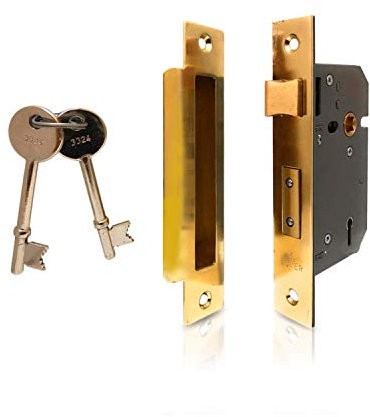 XFORT® 63mm 5 Lever Sash Lock Polished Brass, Door Lock, High Security Mortice Lock with Fully Enclosed Keep, Rotating Latch, for Internal/External Doors, with Keys